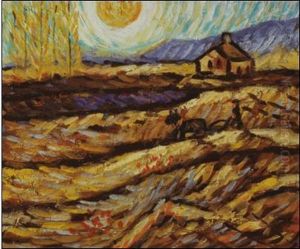Enclosed Field With Ploughman by Vincent Van Gogh
