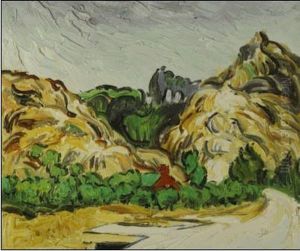 Mountains At St. Remy With Dark Cottage by Vincent Van Gogh