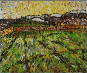 Wheat Field With Rising Sun by Vincent Van Gogh