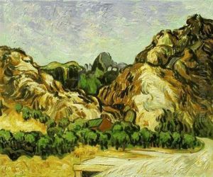 Mountains At St. Remy With Dark Cottage by Vincent Van Gogh