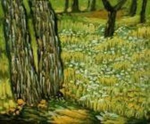 Pine Trees And Dandelions In The Garden Of St. Paul Hospital by Vincent Van Gogh