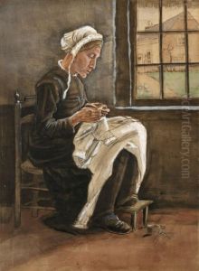 Woman Sewing By The Window, Facing Right by Vincent Van Gogh