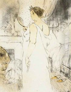 Elles: Woman Looking into a Hand Held Mirror by Henri De Toulouse-Lautrec