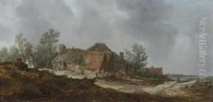 A Dune Landscape With Figures And A Farmhouse