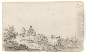 Recto: A Man On Horseback And Other Figures by Jan van Goyen
