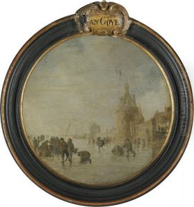 A Winter Landscape With Figures On A Frozen River Outside The Walls Of A Town by Jan van Goyen