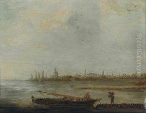 A Coastal Landscape With Fishermen, A City Beyond