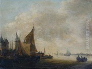 An Estuary Scene With Boats Beside A Shoreline by Jan van Goyen