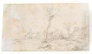 Baum Im Zentrum, Links Kleineres Gehoft, Rechts Feldweg Und Grosseres Gehoft by Jan van Goyen