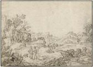 Hugelige Landschaft Mit Hirtenpaar by Jan van Goyen
