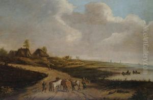 Drovers And Their Cattle On A Riversidepath. by Jan van Goyen