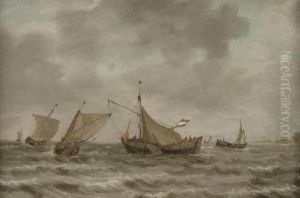 Dutch Sailing Vessels In Choppy Water by Jan van Goyen