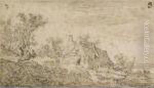 Figures Seated Under A Tree Near A Farmhouse Figures Seated Under A Tree Near A Farmhouse