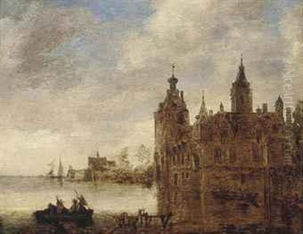 A River Landscape With Boats Before A Castle - view 1