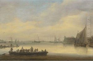 A River Landscpe With Loevenstein Castle, Woudrichem