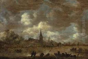 A River Landscape With Fishermen On Shore