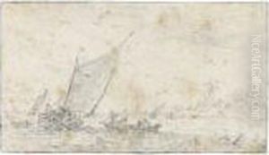 Estuary Scene With Boats On Choppy Water by Jan van Goyen