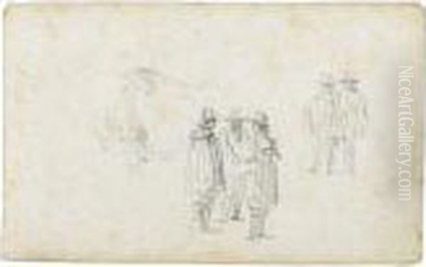 Two Groups Of Standing Men, And A Cow - view 1