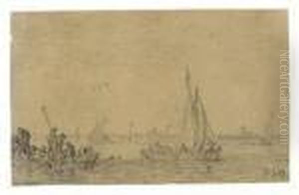 Figures Unloading A Rowing Boat In An Estuary - view 1