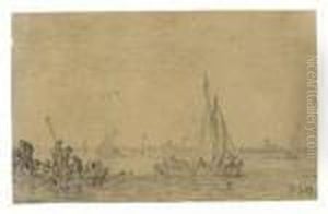 Figures Unloading A Rowing Boat In An Estuary Figures Unloading A Rowing Boat In An Estuary