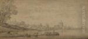 Vue D'arnhem Avec Promeneurs En Barques Sur Le Rhin by Jan van Goyen