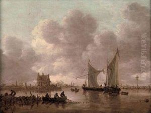 'smalschips' On The Kil Near The
 Oude Wachthuis With Fishermenraising A Net Off A Jetty, The Grote Kerk 
At Dordrecht Beyond