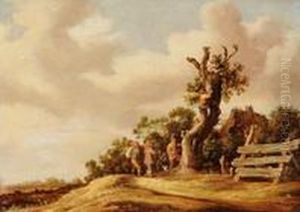 Umkreis Vier Wanderer Bei Einem Baum by Jan van Goyen