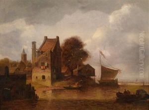 Eine Flusslandschaft Mit Fischern