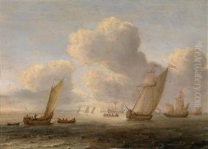 Dreimaster Und Fischerboote In Kustennahem Gewasser by Jan van Goyen