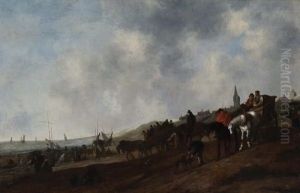 Paesaggio Marino Con Carovane E Viandanti