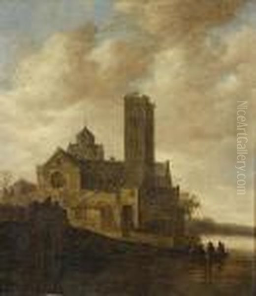 Paysage Fluvial Domine Par Une Eglise - view 1
