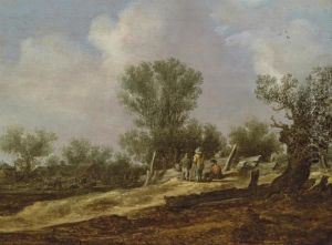 A Landscape With Travellers Resting By A Fence, A Village Beyond