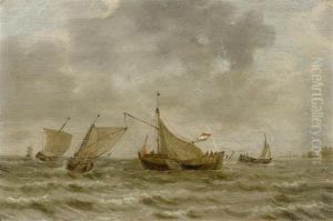 Fishers' Boats On A Stormy Sea by Jan van Goyen