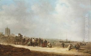 The Beach At Scheveningen With Fisherfolk by Jan van Goyen