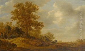 A Wooded Landscape With Travellers Halting Before An Inn by Jan van Goyen