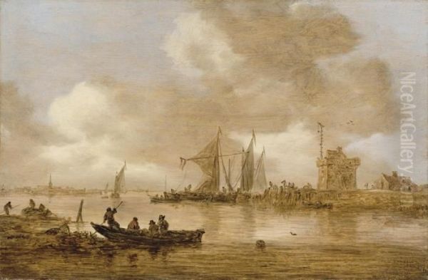 A River Estuary With Dutch Shipping And A Lighthouse - view 1