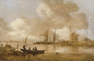 A River Estuary With Dutch Shipping And A Lighthouse