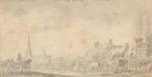 Carriages In A Village. by Jan van Goyen