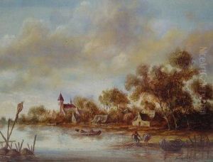 A River Landscape With Fishermen Dragging A Net by Jan van Goyen