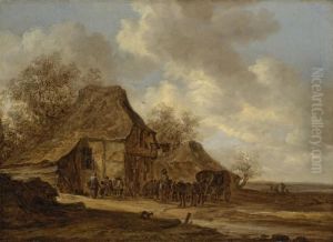 An Extensive Landscape With Travellers At An Inn by Jan van Goyen
