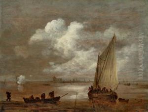 Seestuck Mit Fischerbooten Und Einem Kriegsschiff