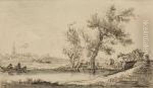 Flusslandschaft Mit Brucke Und Pferdewagen by Jan van Goyen