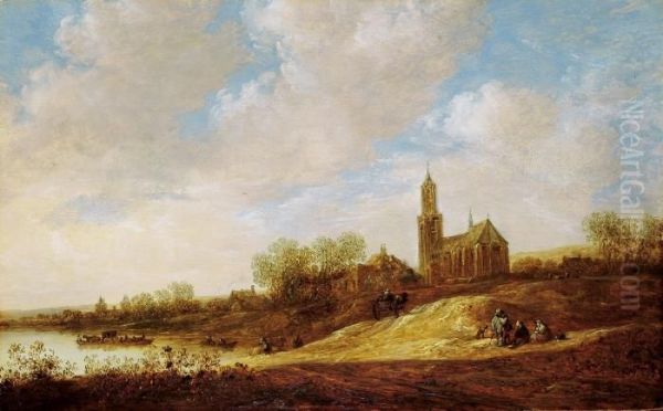 Flusslandschaft Mit Kirche Und Hausern. - view 1