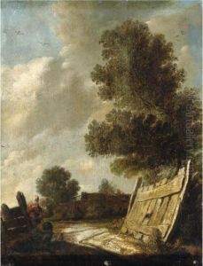 A Landscape With Travellers Resting In The Foreground by Jan van Goyen