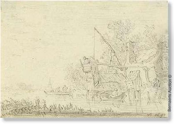 Toegeschreven. Bedrijvigheid Aan
De Oever. Zwart Krijt Op Gevergeerd Papier. Met Annotatie Rechtsonder
'vg 1640'. Met Certificaat Van Hofstede De Groot Op Verso: ' Den Haag
Mei 1925/ De Ondergetekende Houdt/ Deze Tekening Voor Een Echte En Echt/
G - view 1