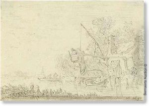 Toegeschreven. Bedrijvigheid Aan
De Oever. Zwart Krijt Op Gevergeerd Papier. Met Annotatie Rechtsonder
'vg 1640'. Met Certificaat Van Hofstede De Groot Op Verso: ' Den Haag
Mei 1925/ De Ondergetekende Houdt/ Deze Tekening Voor Een Echte En Echt/
G by Jan van Goyen