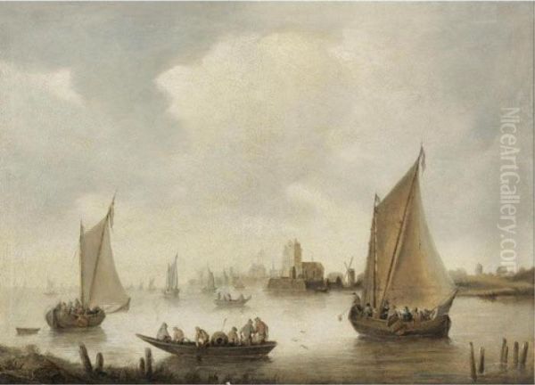River Landscape With A Town In The Distance - view 1