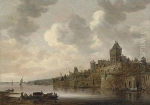 The Valkhof At Nijmegen, With A 
Coach And Four On A Ferry On The River Waal In The Foreground