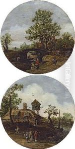 A River Landscape With Peasants 
Conversing In The Foreground, A Farmhouse And Dovecot Beyond; And A 
River Landscape With Peasants Fishing In The Foreground, A Bridge And 
House Beyond
