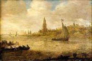 Vue D'une Ville Au Bord D'une Riviere Avec Voiliers Vue D'une Ville Au Bord D'une Riviere Avec Voiliers